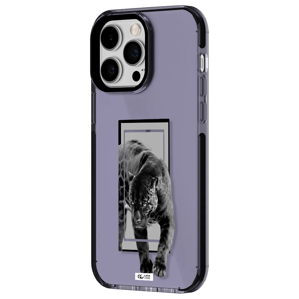 a black tiger with spots on its face Apple iPhone 15 Pro Max impact Lilac Case