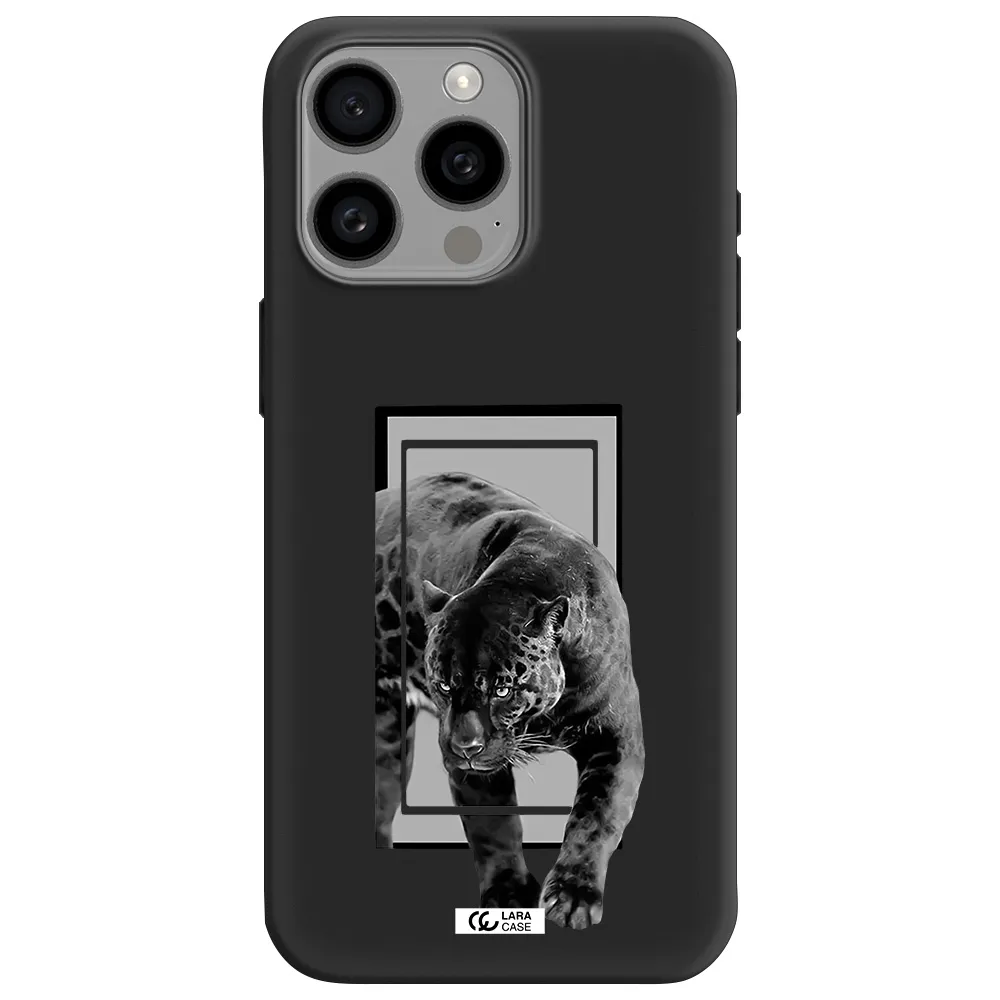 a black tiger with spots on its face Apple Iphone 15 Pro max Silicone black Case