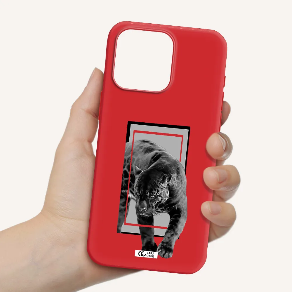 A Black Tiger With Spots On Its Face Apple Iphone 15 Pro Max Silicone Imperial Red Case