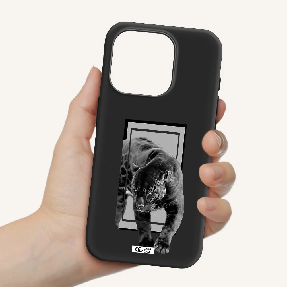 A Black Tiger With Spots On Its Face Apple Iphone 15 Pro Silicone Black Case