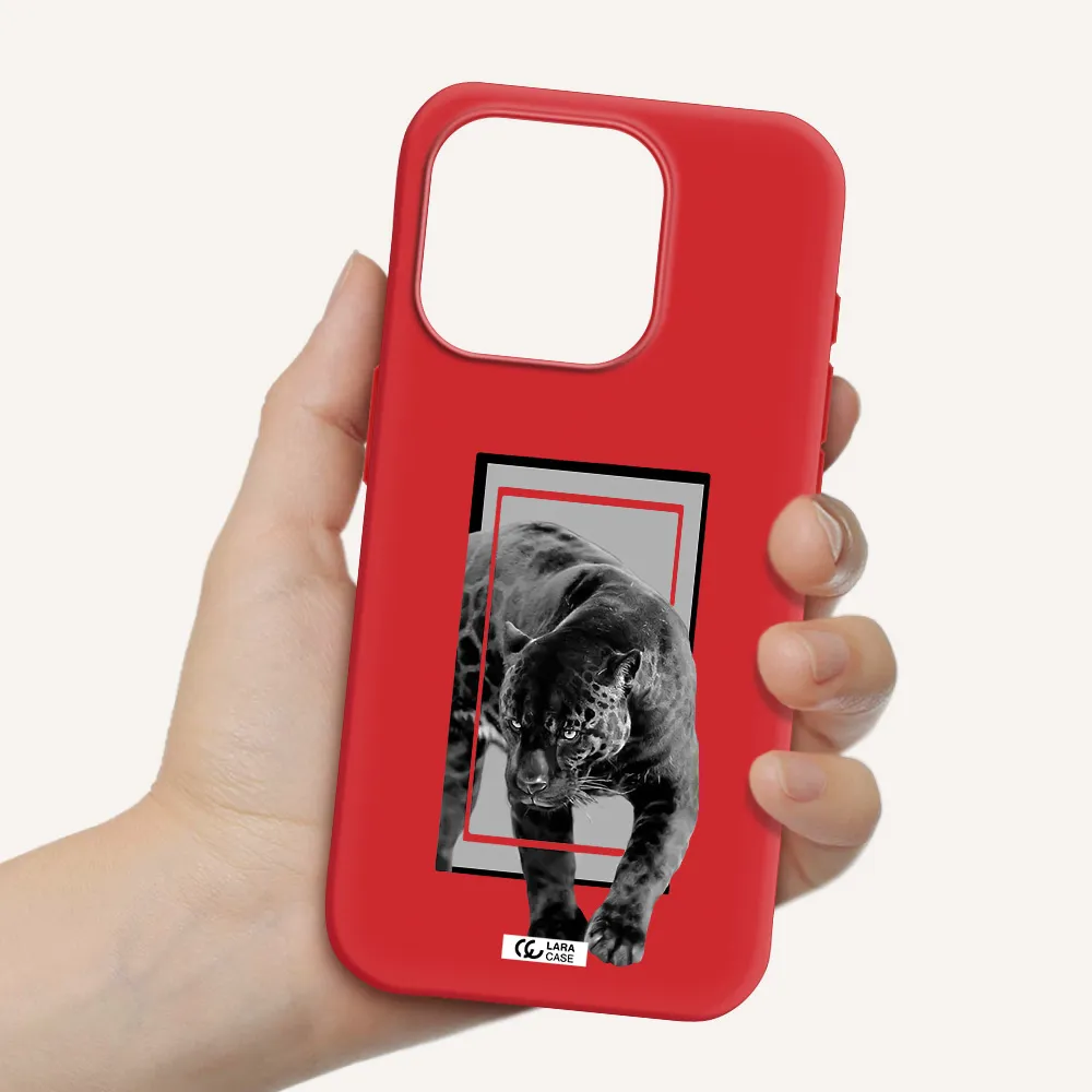 A Black Tiger With Spots On Its Face Apple Iphone 15 Pro Silicone Imperial Red Case