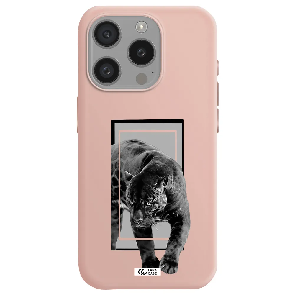 A Black Tiger With Spots On Its Face Apple Iphone 15 Pro Silicone Pastel Pink Case