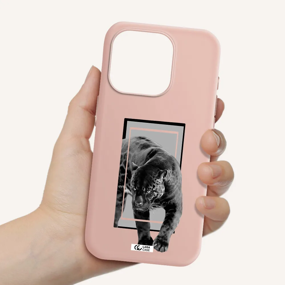 A Black Tiger With Spots On Its Face Apple Iphone 15 Pro Silicone Pastel Pink Case