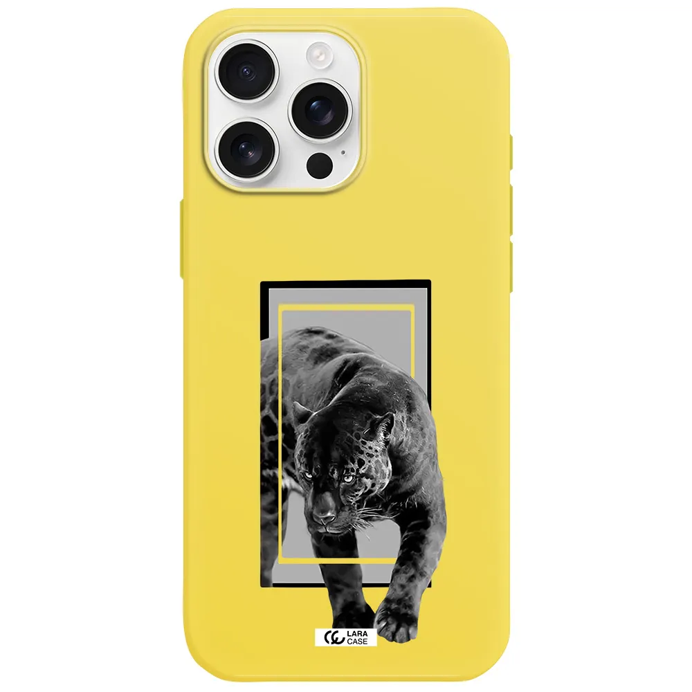 A Black Tiger With Spots On Its Face Apple Iphone 16 Pro Max Silicone Canary Yellow Case