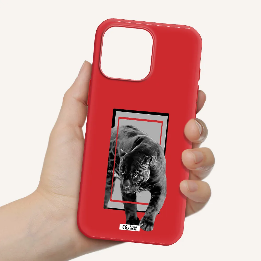 A Black Tiger With Spots On Its Face Apple Iphone 16 Pro Max Silicone Imperial Red Case