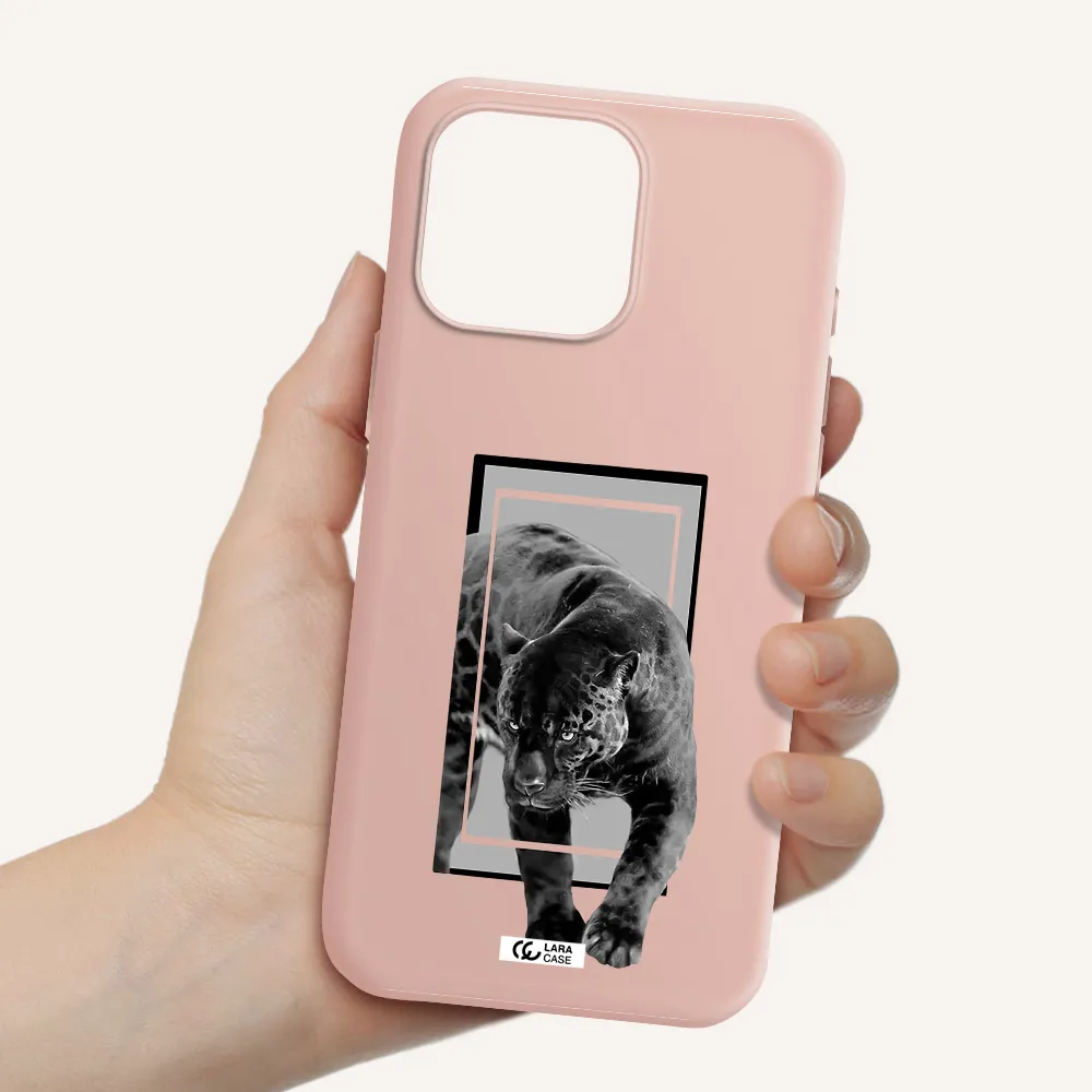 A Black Tiger With Spots On Its Face Apple Iphone 16 Pro Max Silicone Pastel Pink Case