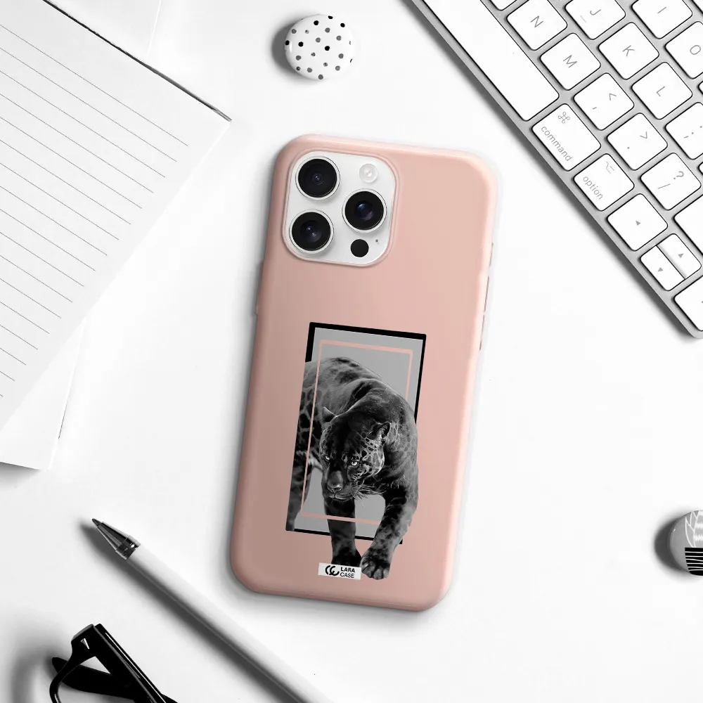 A Black Tiger With Spots On Its Face Apple Iphone 16 Pro Max Silicone Pastel Pink Case