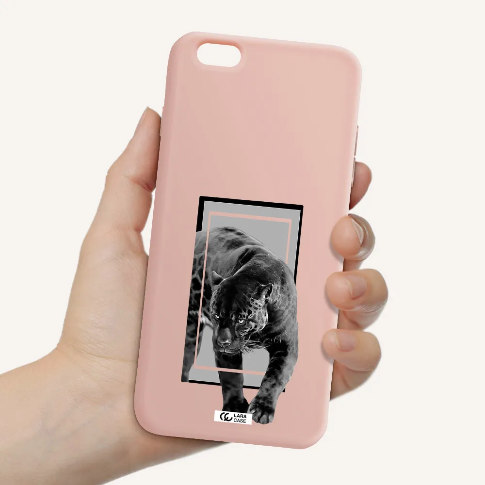 a black tiger with spots on its face Apple iPhone 6 plus Silicone pastel pink Case