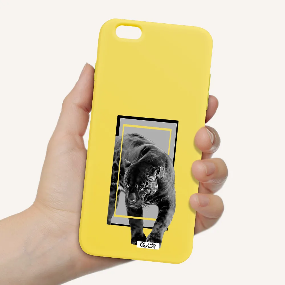 a black tiger with spots on its face Apple iPhone 6 s plus Silicone canary yellow Case