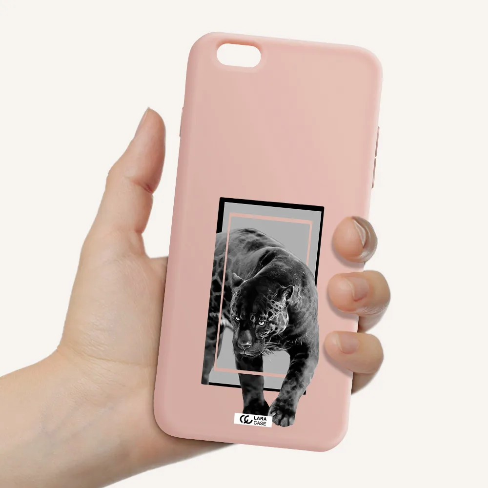a black tiger with spots on its face Apple iPhone 6S Silicone pastel pink Case