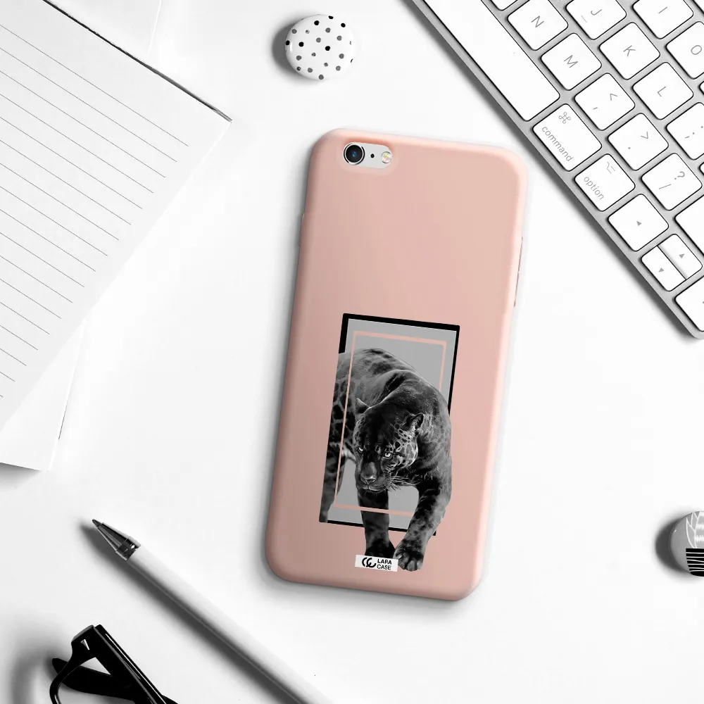 a black tiger with spots on its face Apple iPhone 6S Silicone pastel pink Case
