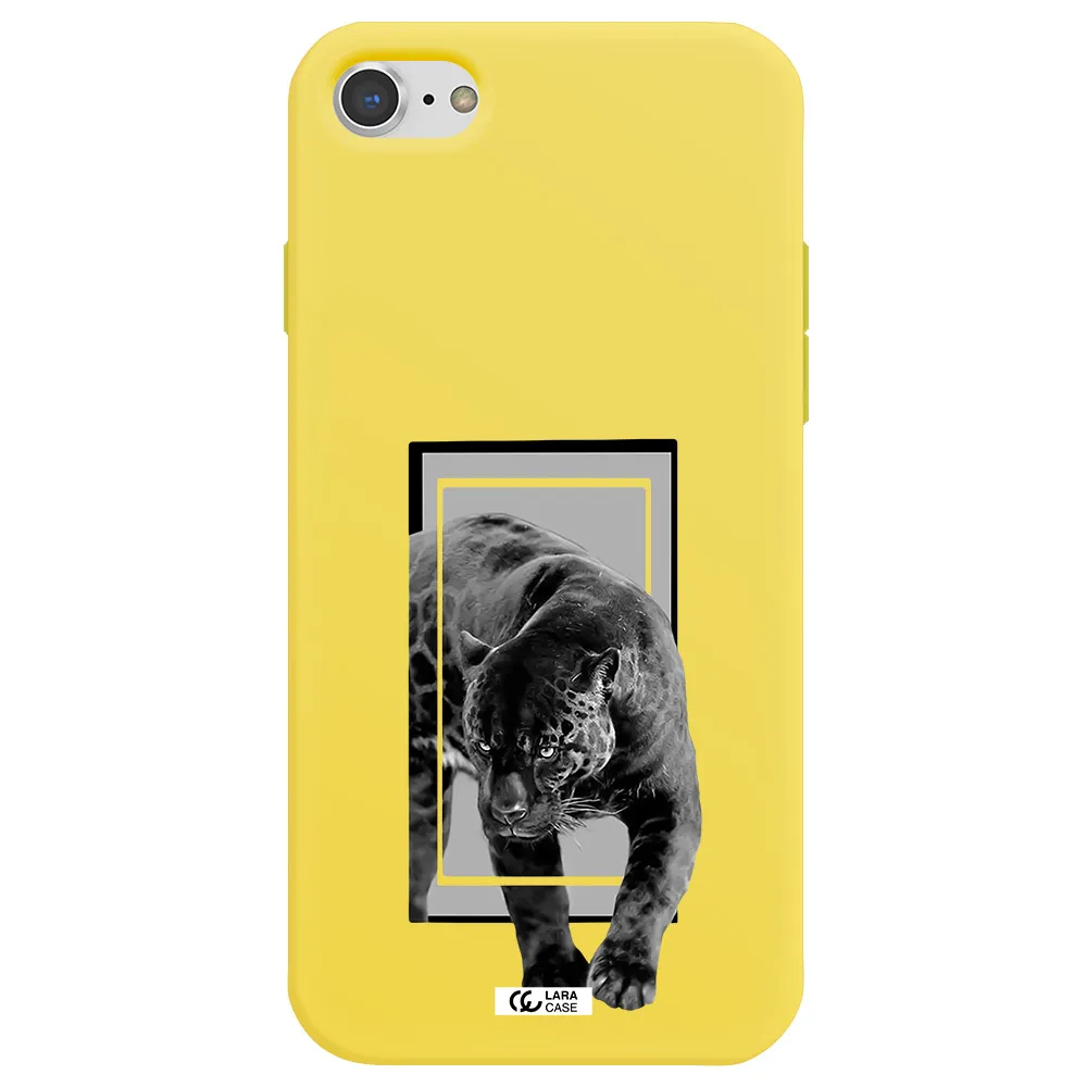 a black tiger with spots on its face Apple iPhone 7 Silicone canary yellow Case