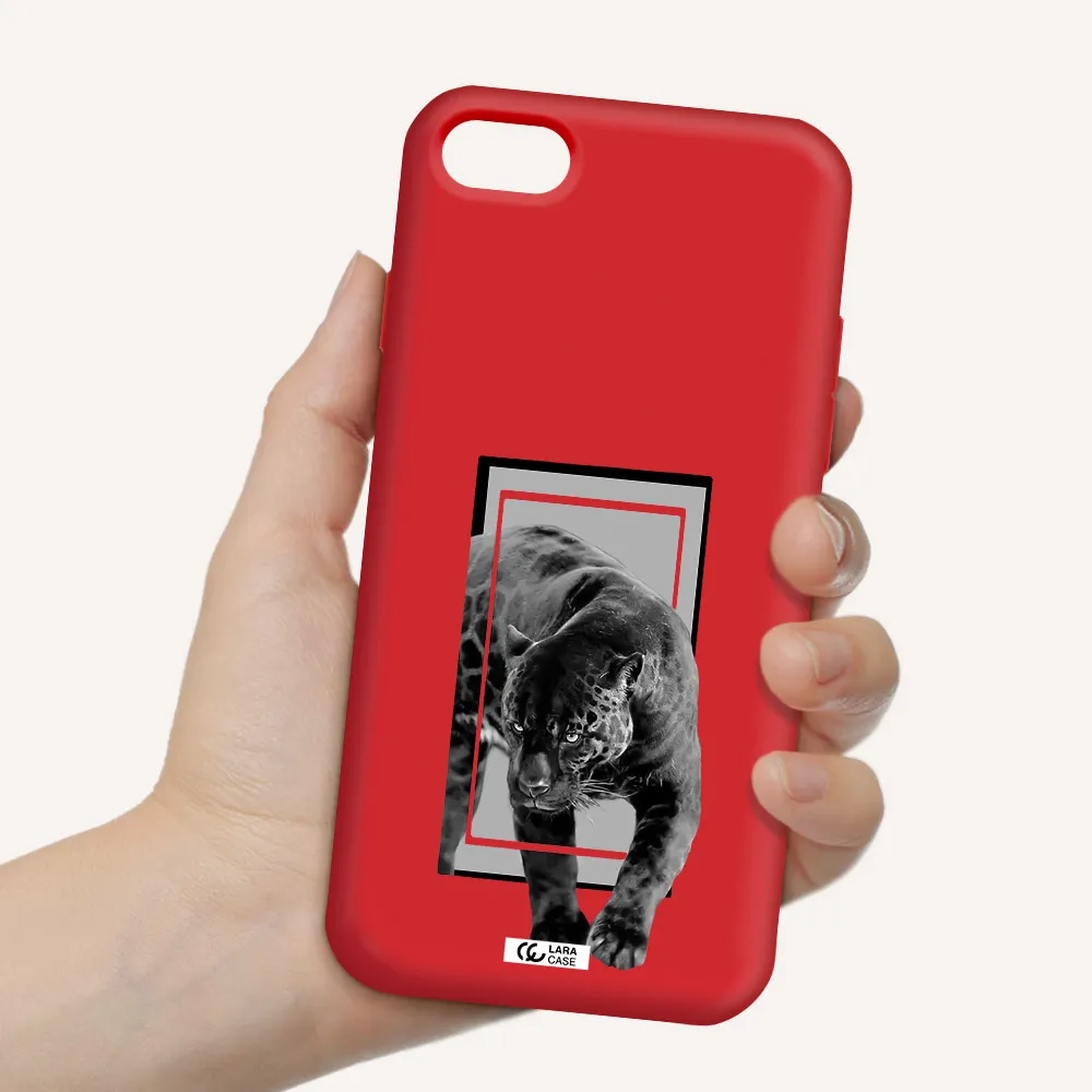 a black tiger with spots on its face Apple iPhone 7 Silicone Imperial Red Case