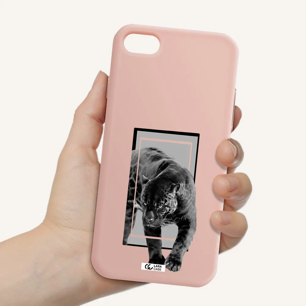 a black tiger with spots on its face Apple iPhone 7 Silicone pastel pink Case