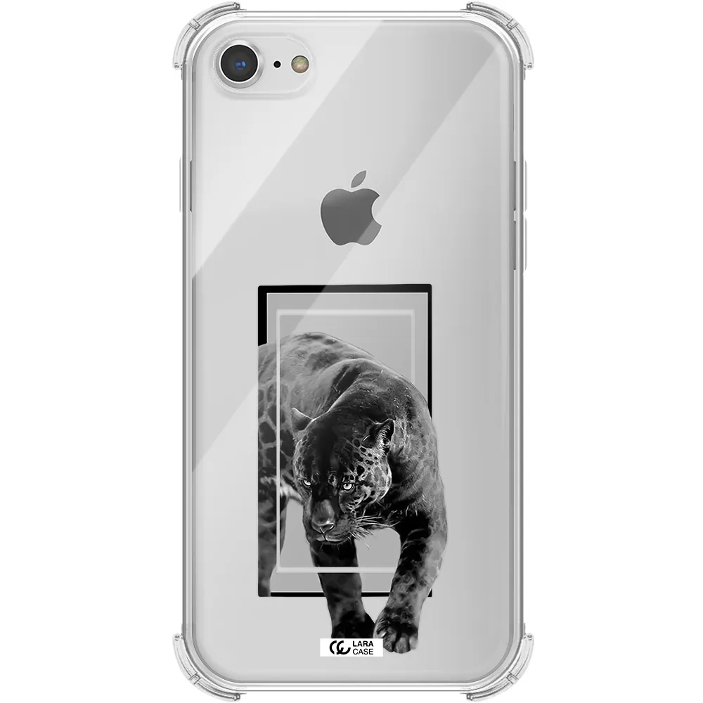 a black tiger with spots on its face Apple iPhone 8 Clear PC Case