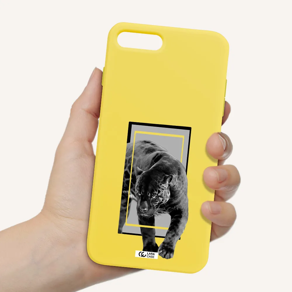 a black tiger with spots on its face Apple iPhone 8 plus Silicone canary yellow Case