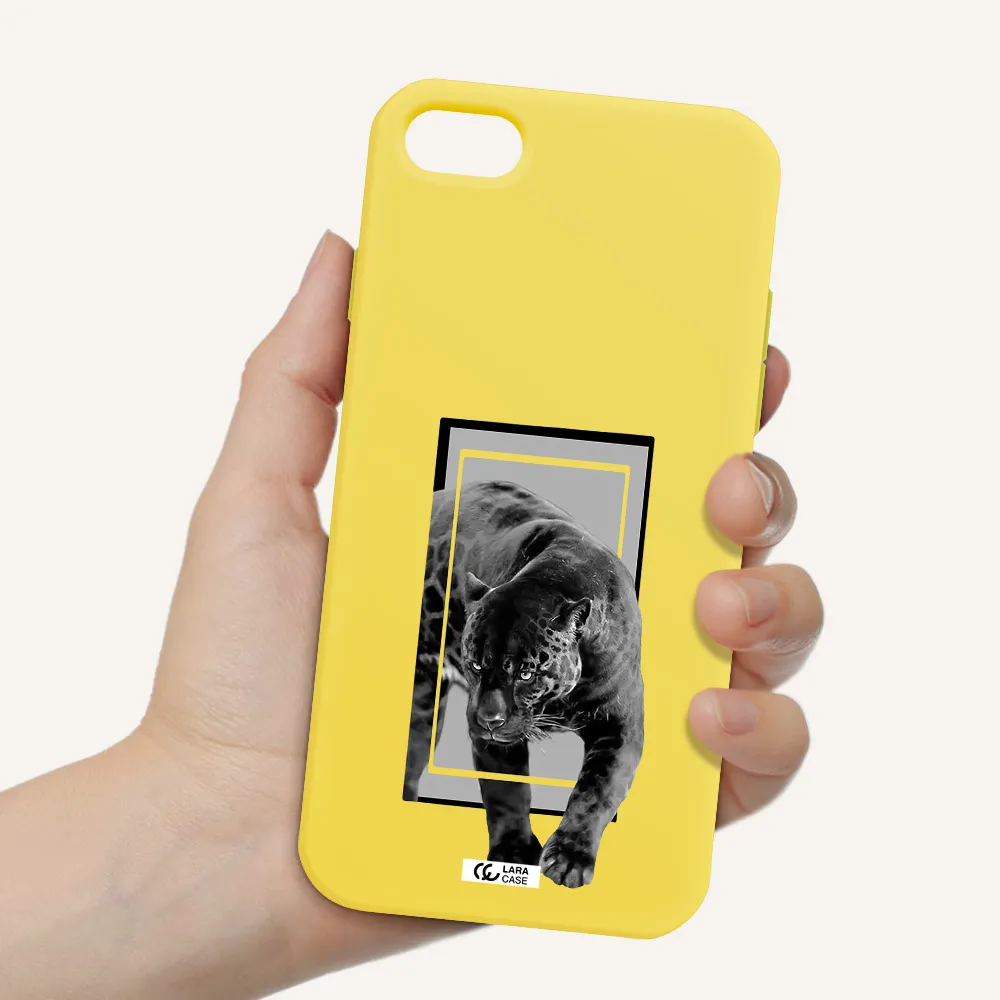 a black tiger with spots on its face Apple iPhone 8 Silicone canary yellow Case