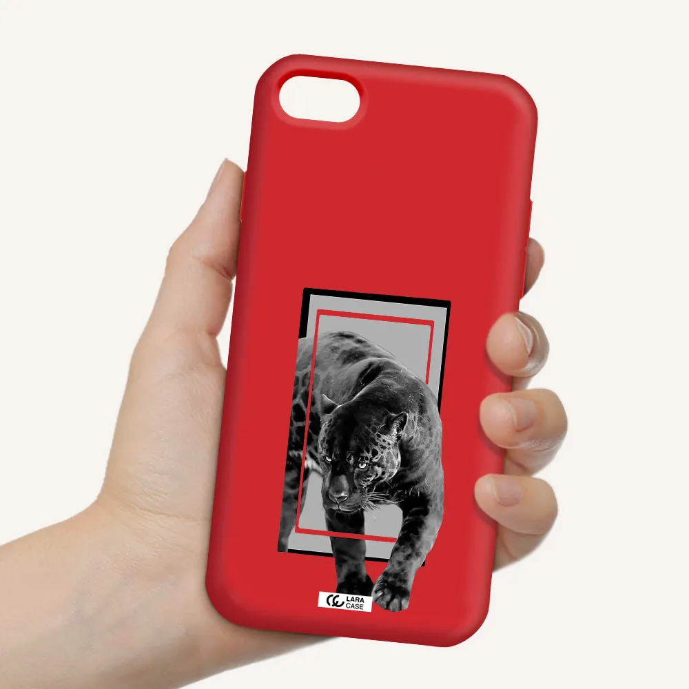 a black tiger with spots on its face Apple iPhone 8 Silicone Imperial Red Case