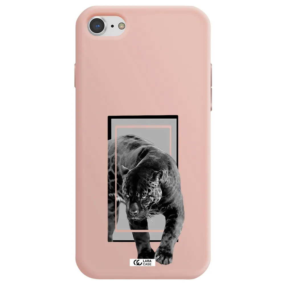 a black tiger with spots on its face Apple iPhone 8 Silicone pastel pink Case