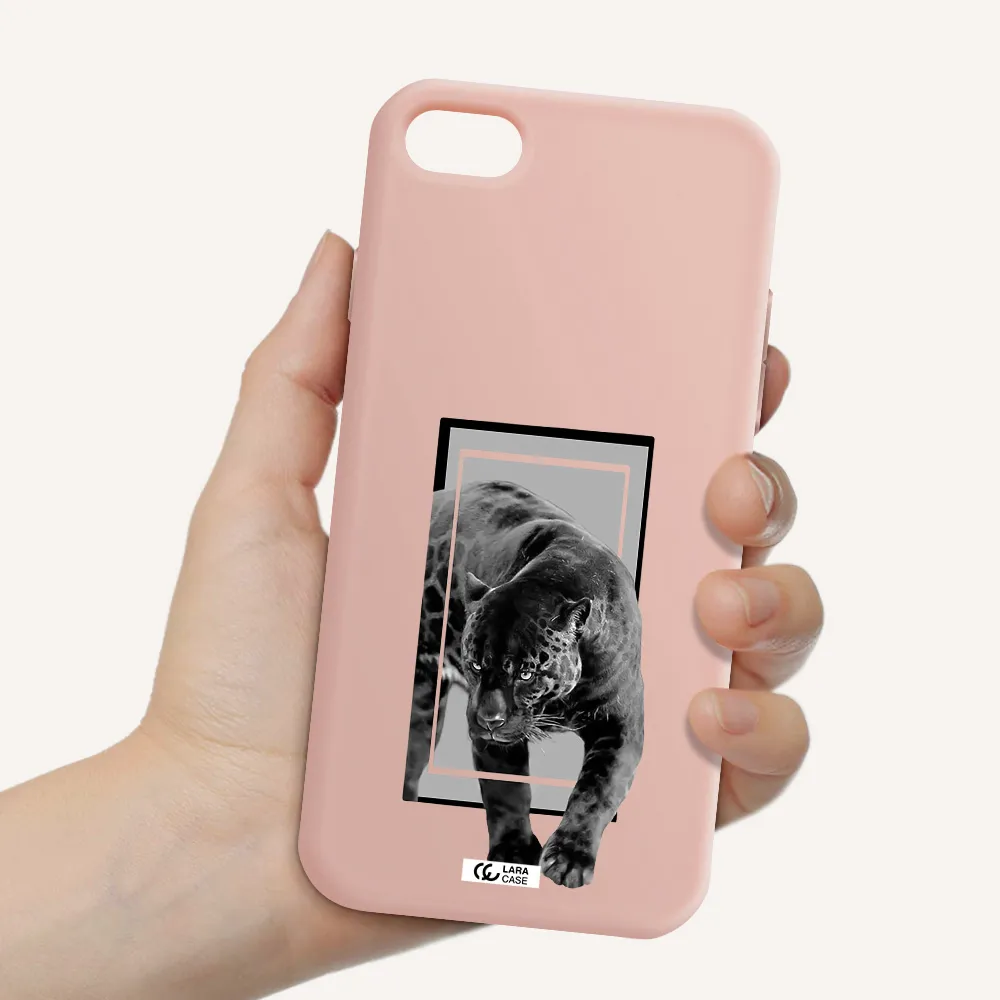 a black tiger with spots on its face Apple iPhone 8 Silicone pastel pink Case