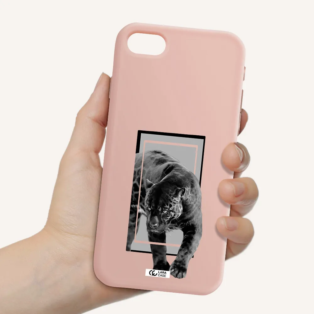 a black tiger with spots on its face Apple iPhone se 2020 Silicone pastel pink Case