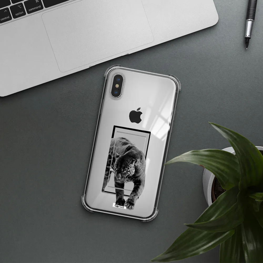 a black tiger with spots on its face Apple iPhone X Clear PC Case