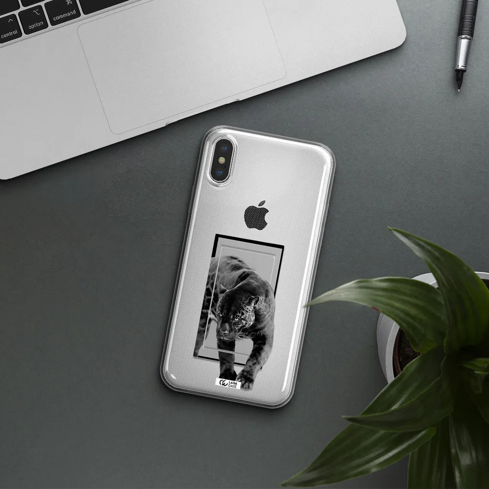 a black tiger with spots on its face Apple iPhone XS Clear TPU Case
