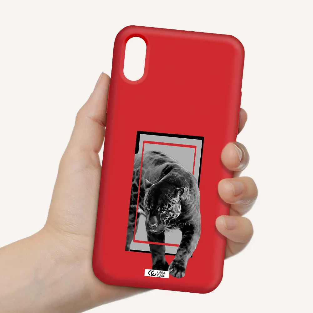 a black tiger with spots on its face Apple iPhone XS Silicone Imperial Red Case