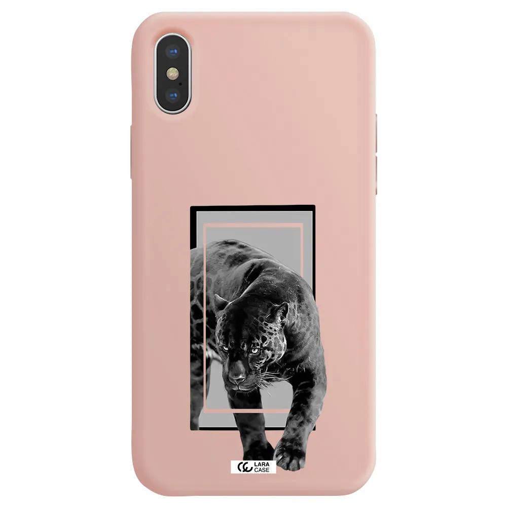a black tiger with spots on its face Apple iPhone XS Silicone pastel pink Case