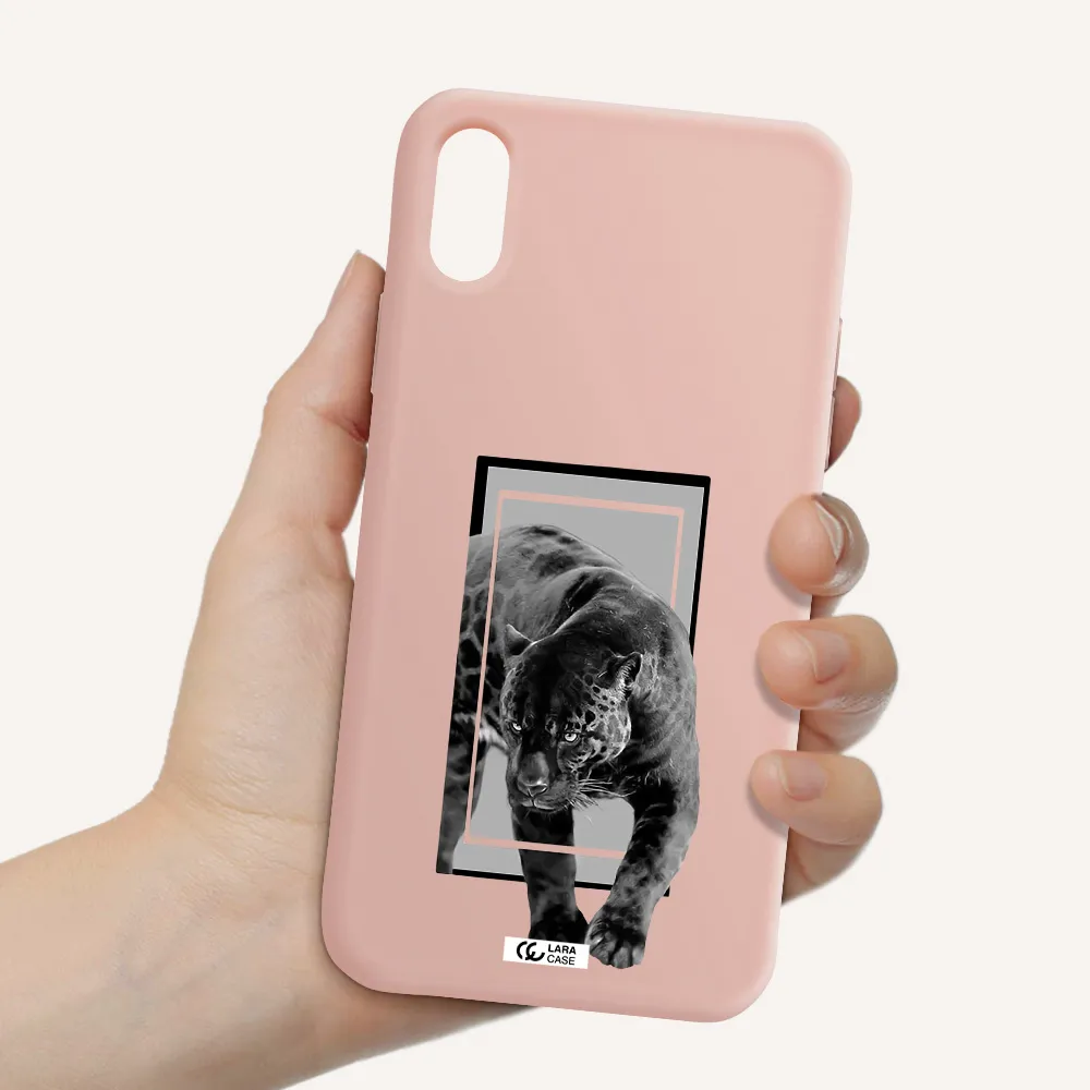 a black tiger with spots on its face Apple iPhone XS Silicone pastel pink Case