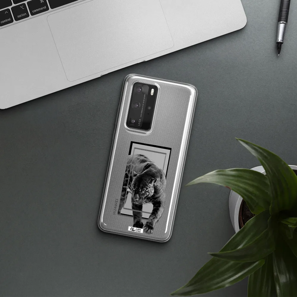 a black tiger with spots on its face Huawei P40 Pro Clear TPU Case