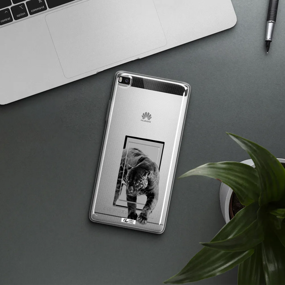 a black tiger with spots on its face Huawei P8 Clear TPU Case