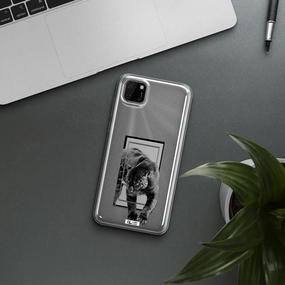 a black tiger with spots on its face Huawei Y5P Clear TPU Case