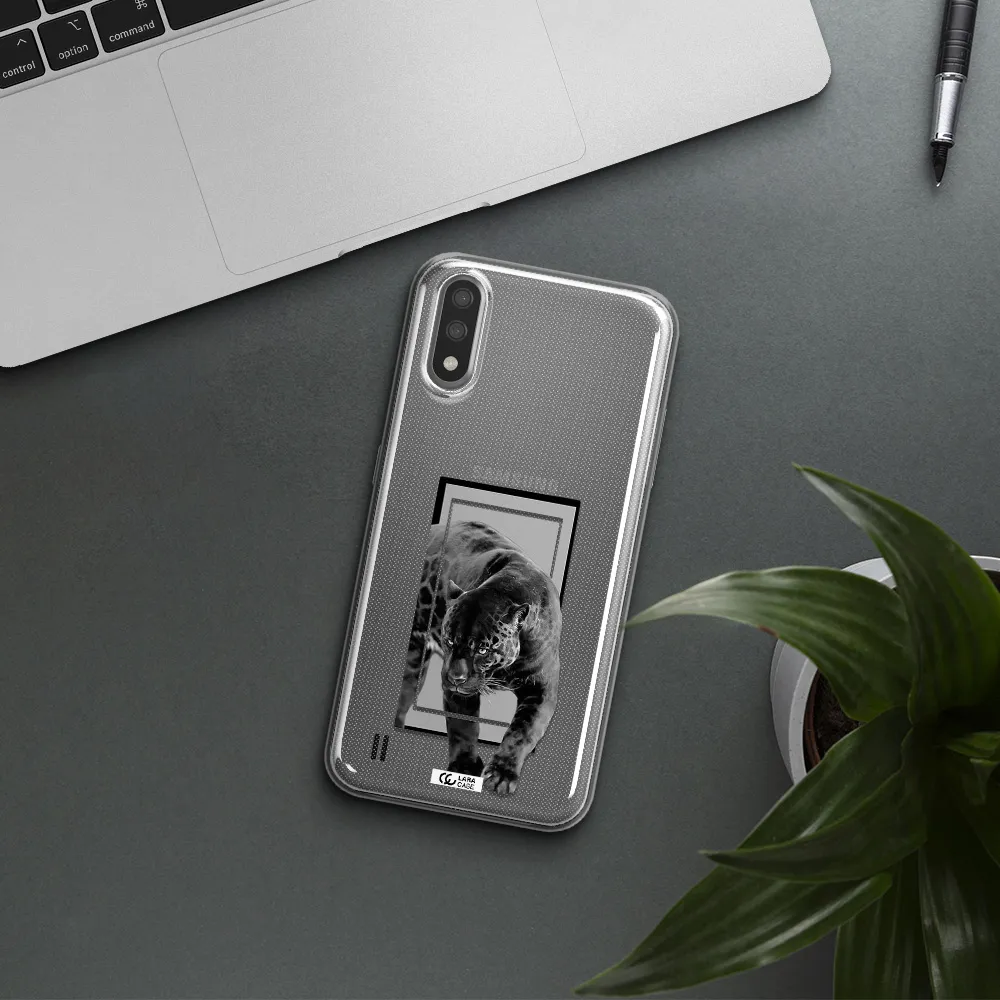 a black tiger with spots on its face Samsung A01 Clear TPU Case