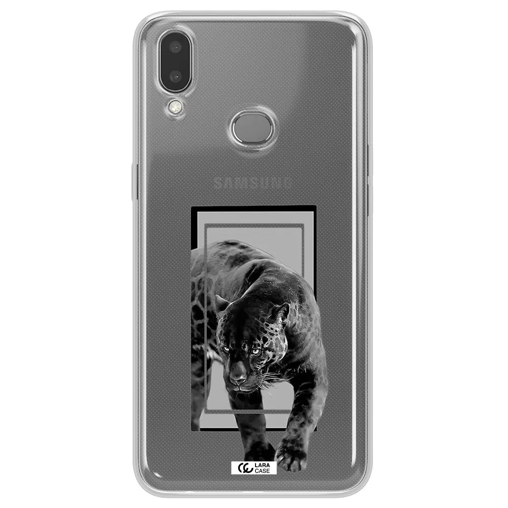 a black tiger with spots on its face Samsung A10S Clear TPU Case