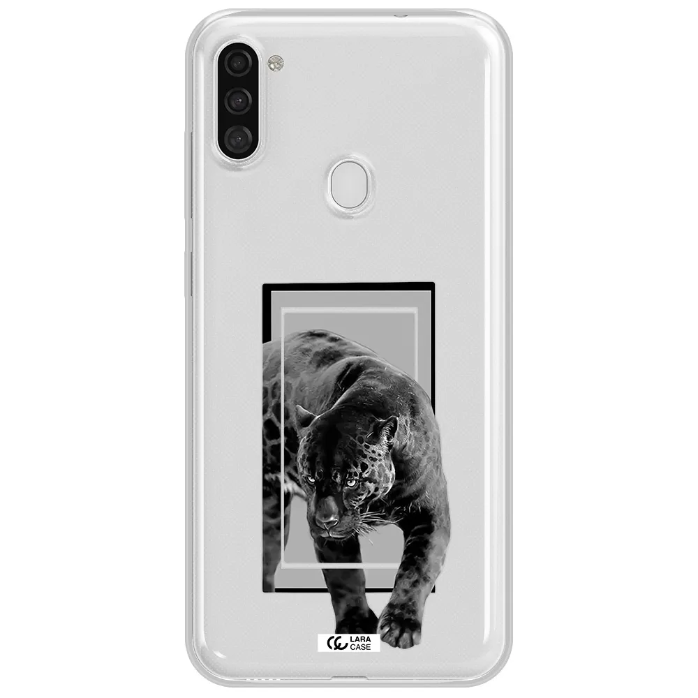 a black tiger with spots on its face Samsung A11 Clear TPU Case