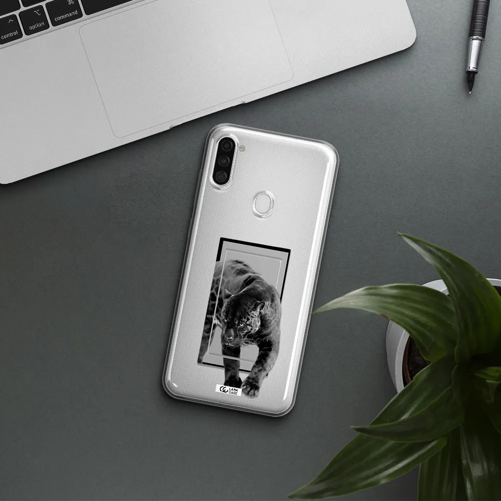 a black tiger with spots on its face Samsung A11 Clear TPU Case