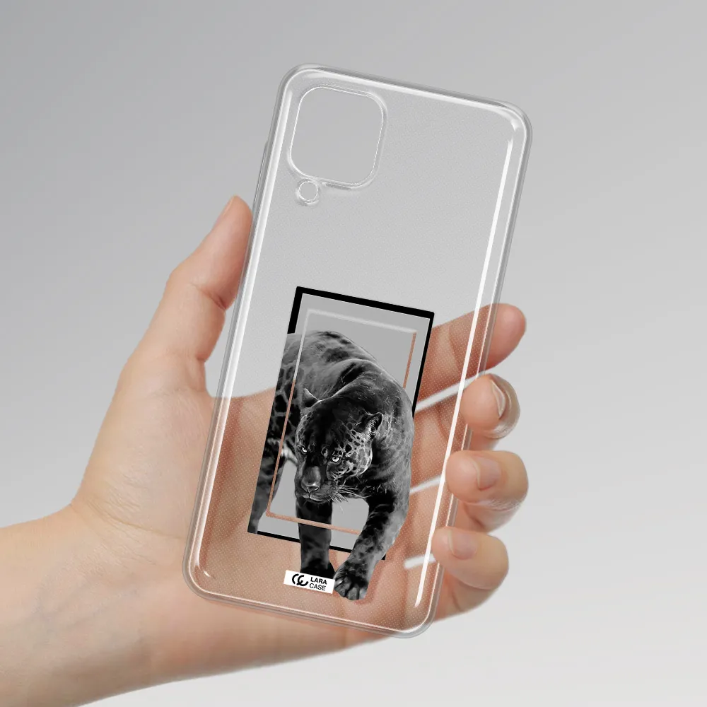 a black tiger with spots on its face Samsung A12 4g Clear TPU Case