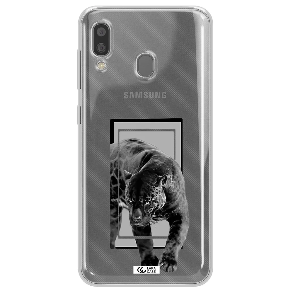 a black tiger with spots on its face Samsung A20 Clear TPU Case