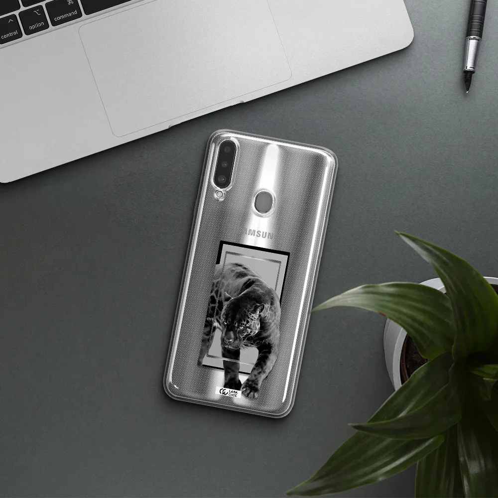 a black tiger with spots on its face Samsung A20S Clear TPU Case