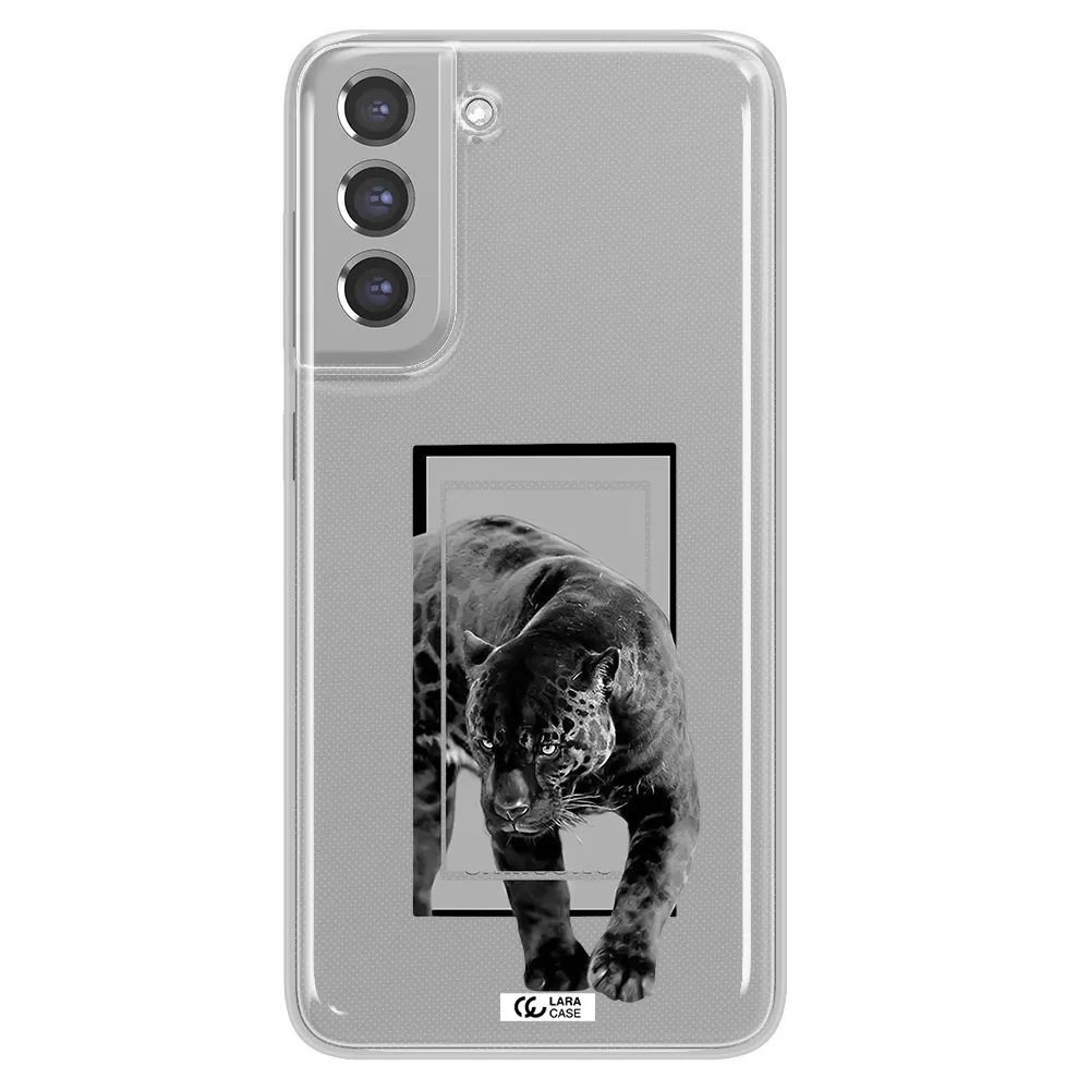 a black tiger with spots on its face Samsung A21 Fe Clear TPU Case