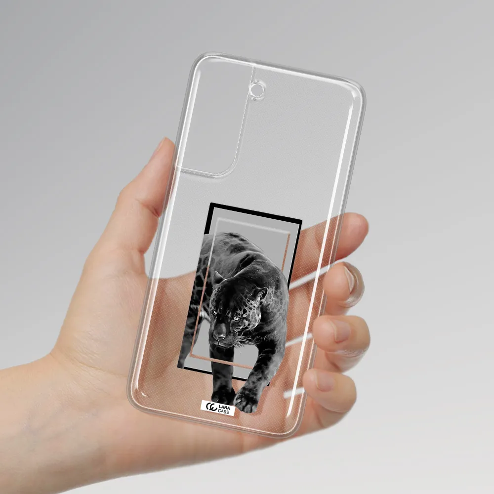 a black tiger with spots on its face Samsung A21 Fe Clear TPU Case