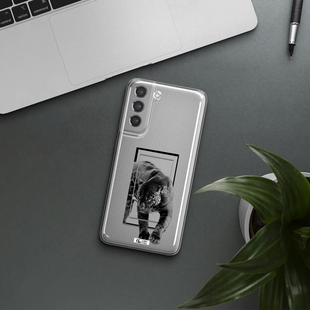 a black tiger with spots on its face Samsung A21 Fe Clear TPU Case
