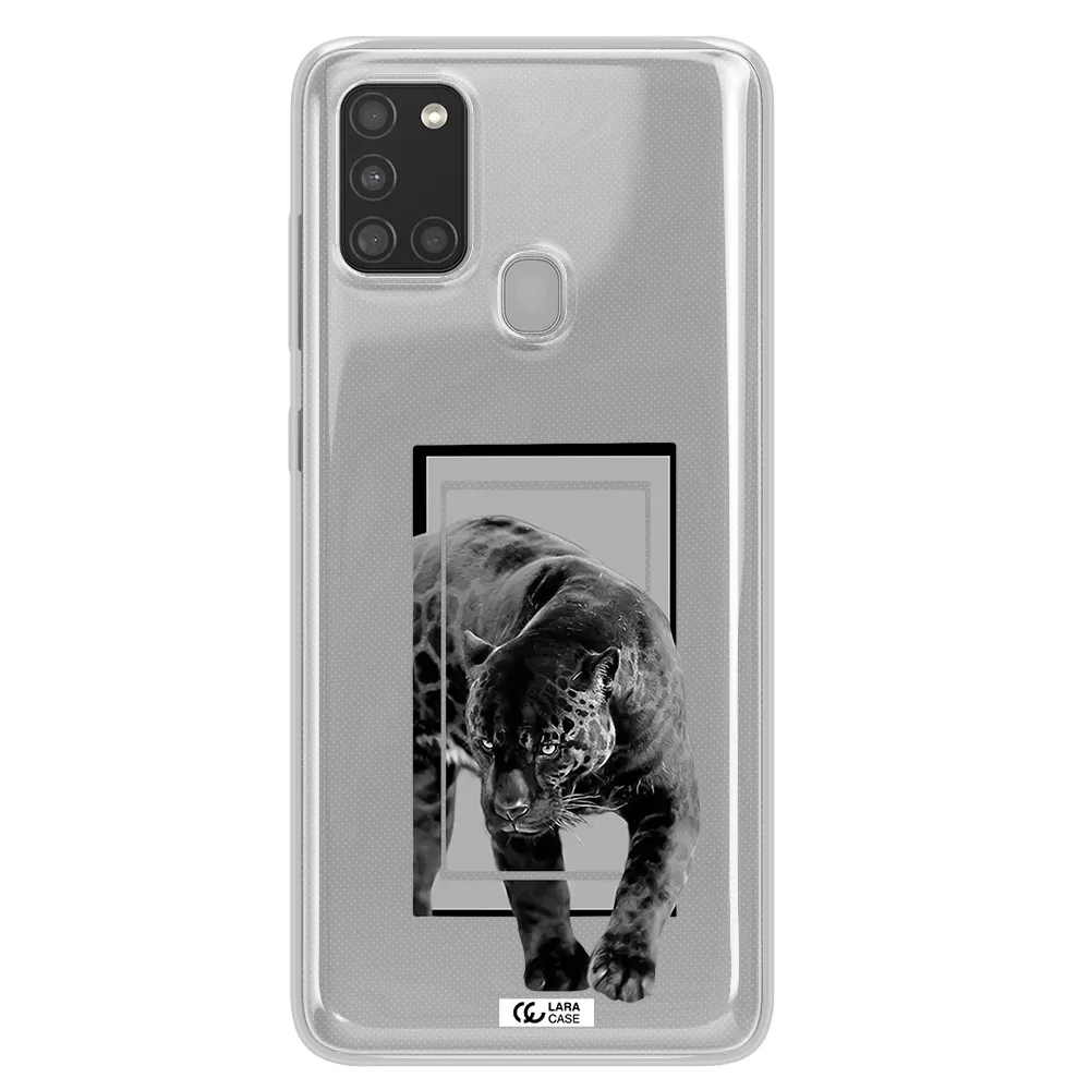 a black tiger with spots on its face Samsung A21S Clear TPU Case