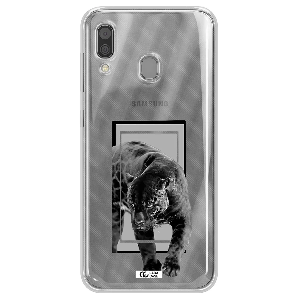 a black tiger with spots on its face Samsung A30 Clear TPU Case