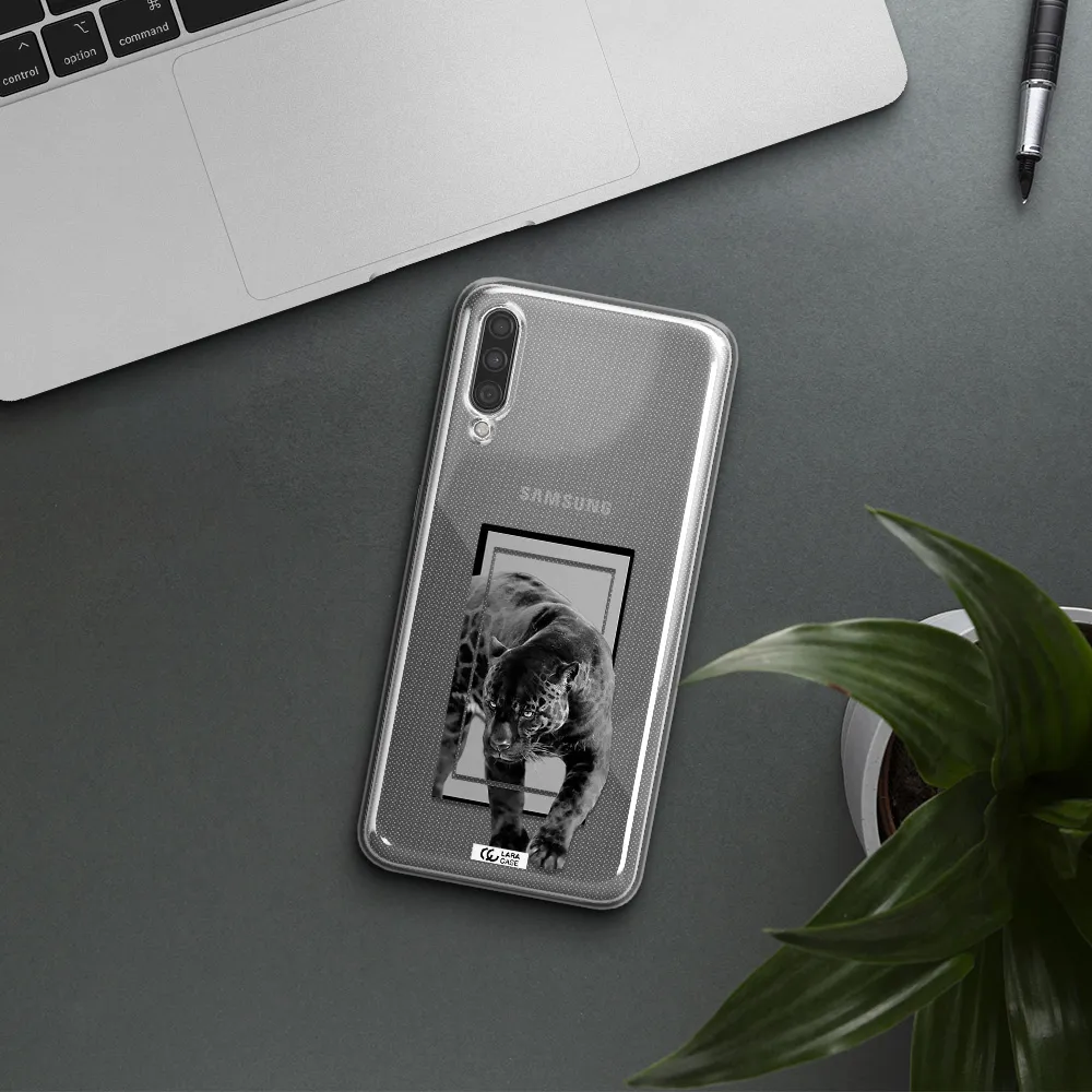 a black tiger with spots on its face Samsung A30S Clear TPU Case