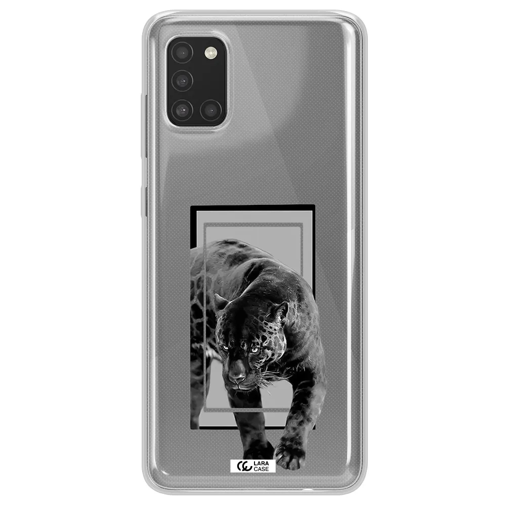 a black tiger with spots on its face Samsung A31 Clear TPU Case
