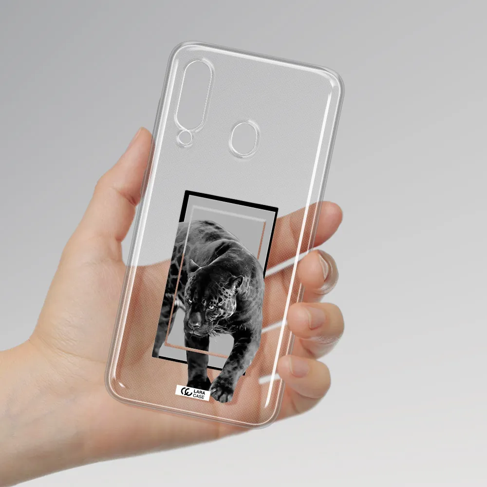 a black tiger with spots on its face Samsung A60 Clear TPU Case