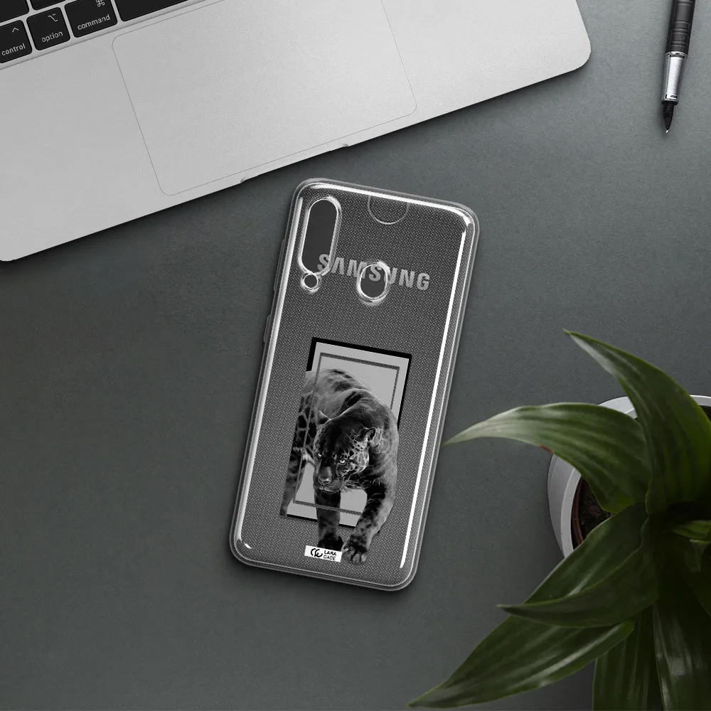 a black tiger with spots on its face Samsung A60 Clear TPU Case