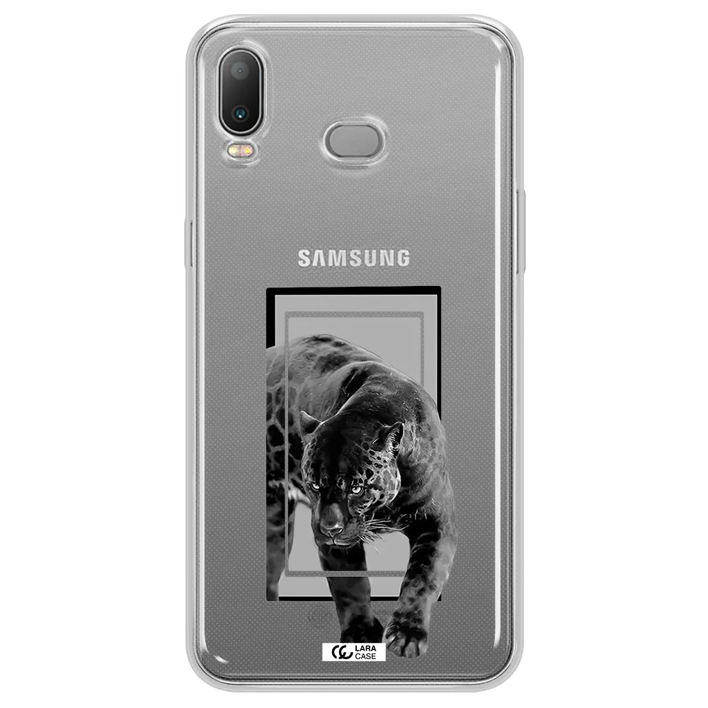 a black tiger with spots on its face Samsung A6S Clear TPU Case